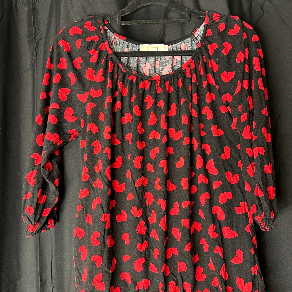 Michael Michael Kors Womens Black Red Heart Print Blouse 3/4 Sleeve Top Medium
